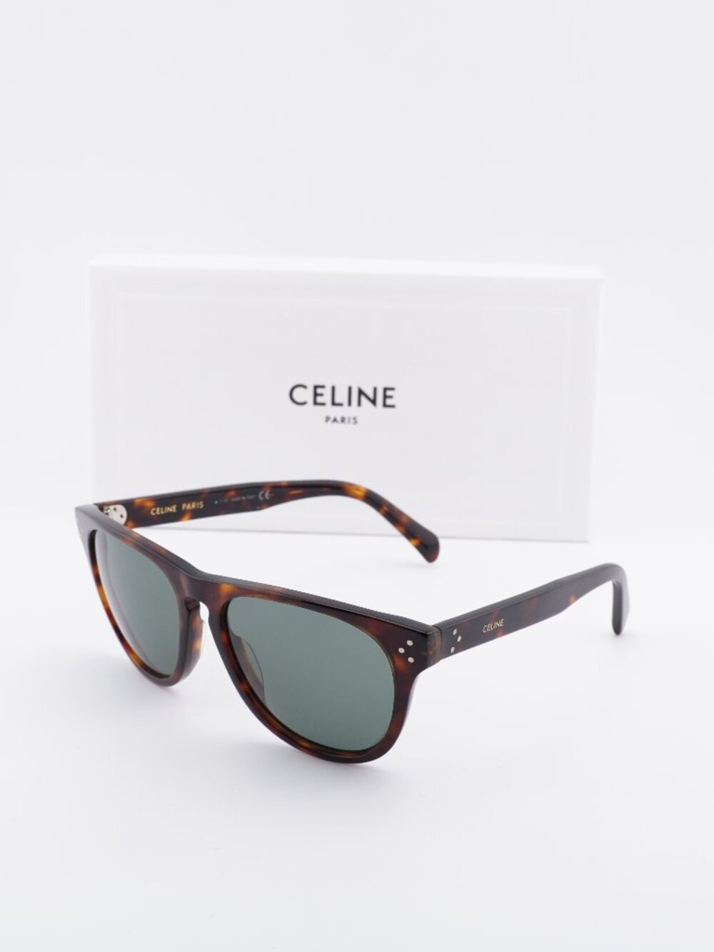 Celine Paris CL40102I 52N Square Sunglasses - Dark Havana / Green